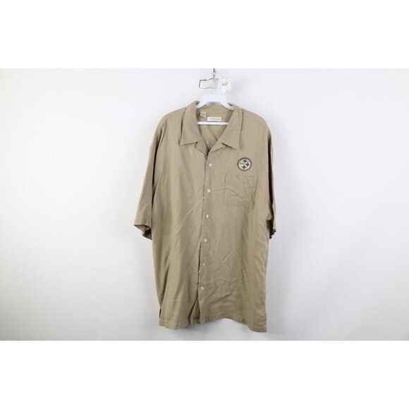 Vtg 90s Y2K Men 2XL Looped Collar Silk Pittsburgh Steelers Football Button Shirt - Picture 1 of 16